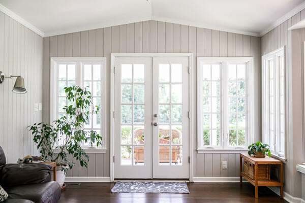 view from sunroom french doors